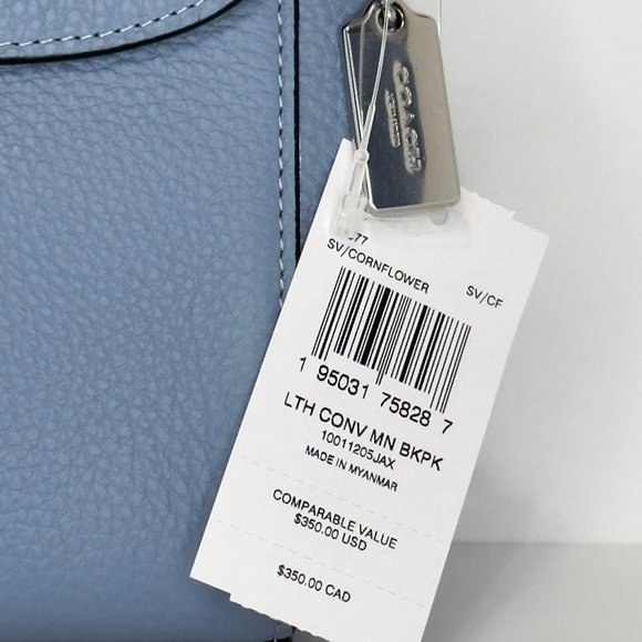 Coach Convertible Pebble Leather Mini Backpack Crossbody Silver/Blue NWT - Picture 7 of 10